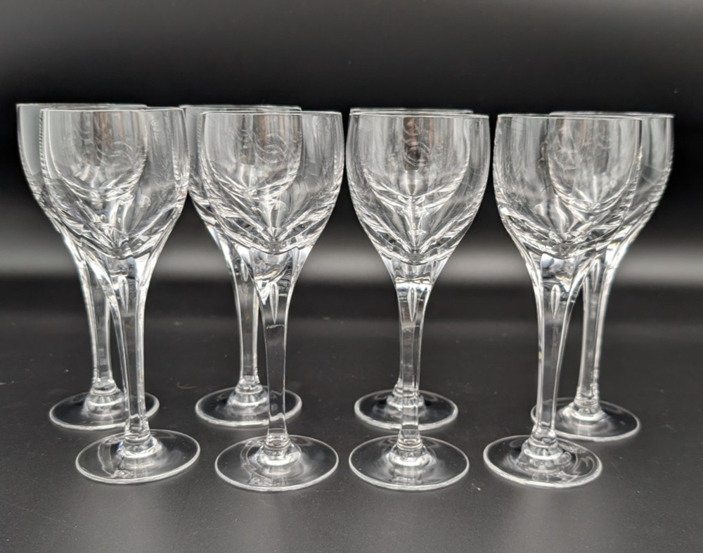 Bohemia Glass Wine Glasses Set of 8 Hand Made Cut Panels Air Bubble 7-1/4"